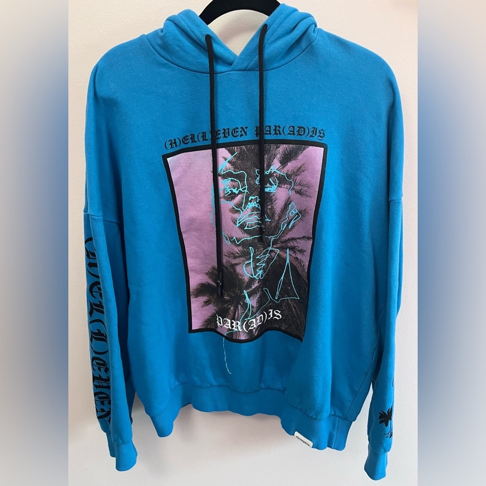 Eleven Paris Blue Hoodie with Purple Graphic